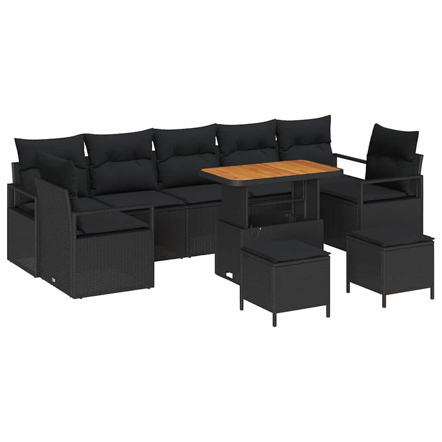 Tuin Sofa Set met kussen met opslag met kussen 10 pcs Zwart