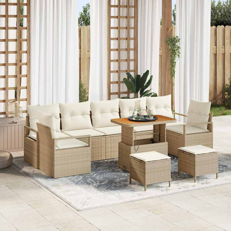 Tuin Sofa Set met kussen met opslag 10 pcs Beige en Crème