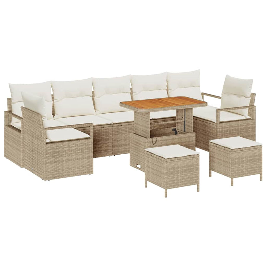Tuin Sofa Set met kussen met opslag 10 pcs Beige en Crème