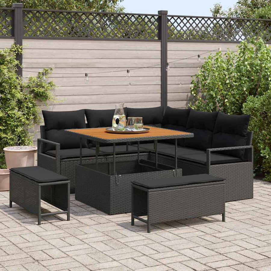 Tuin Sofa Set met kussen met opslag met kussen 8 pcs Zwart