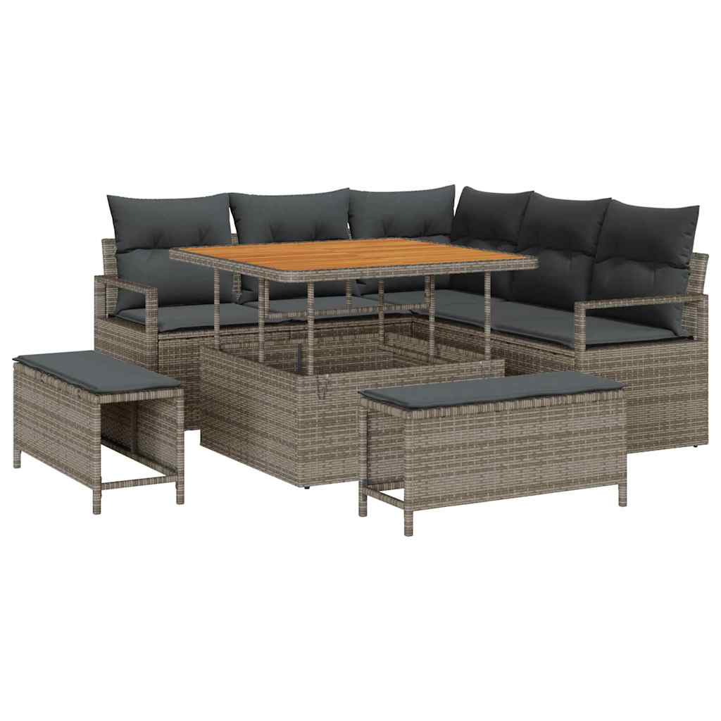 Tuin Sofa Set met kussen met opslag met kussen 8 pcs Grijs