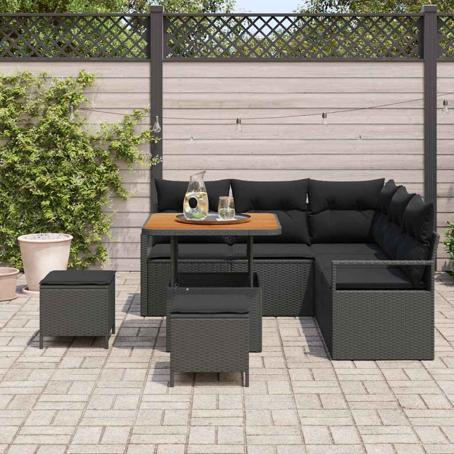 Tuin Sofa Set met kussen met opslag met kussen 8 pcs Zwart