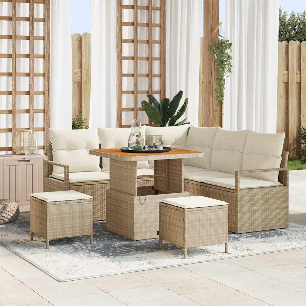 Tuin Sofa Set met kussen met opslag 8 pcs Beige en Crème
