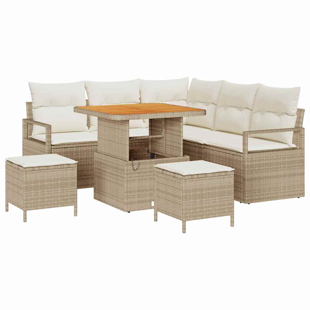 Tuin Sofa Set met kussen met opslag 8 pcs Beige en Crème