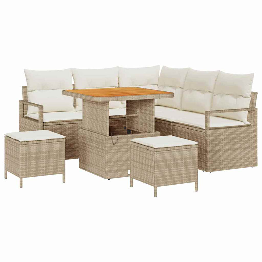 Tuin Sofa Set met kussen met opslag 8 pcs Beige en Crème