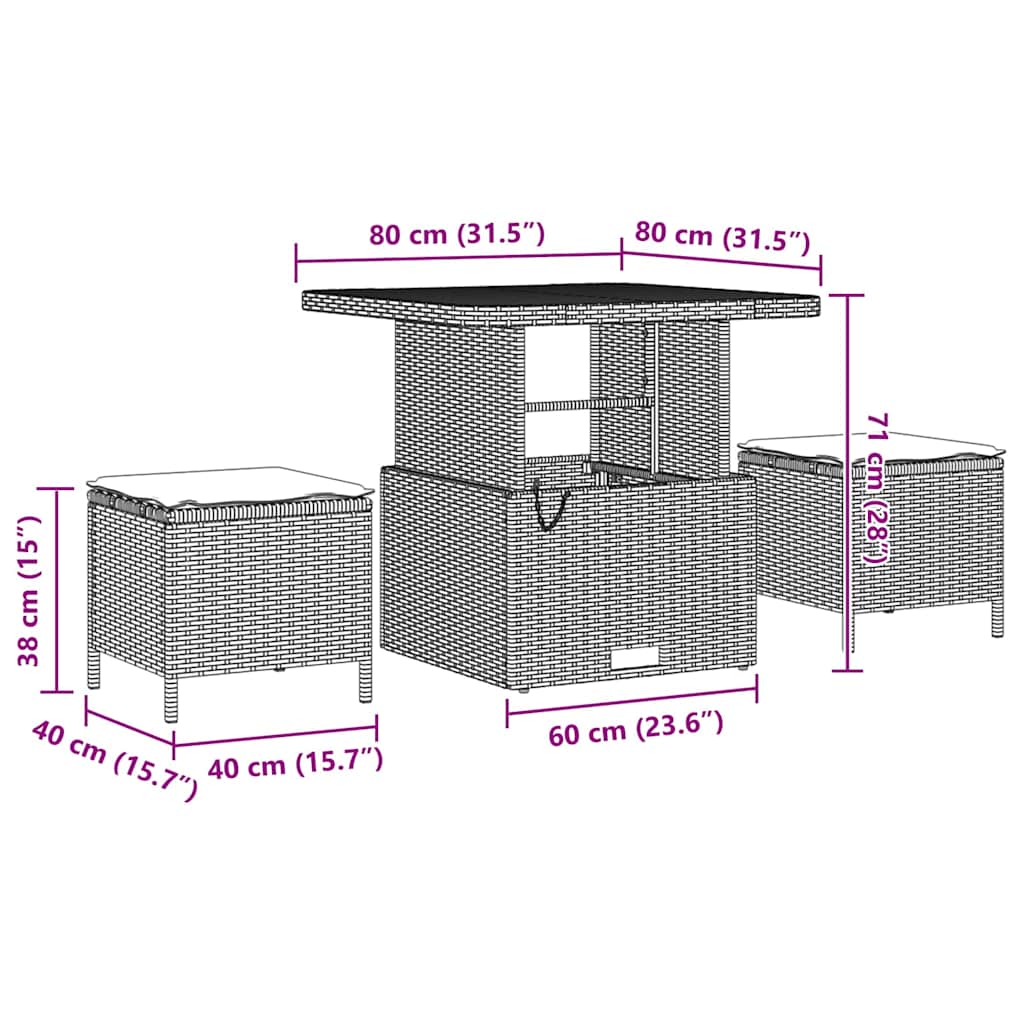 Tuin Sofa Set met kussen met opslag 8 pcs Beige en Crème