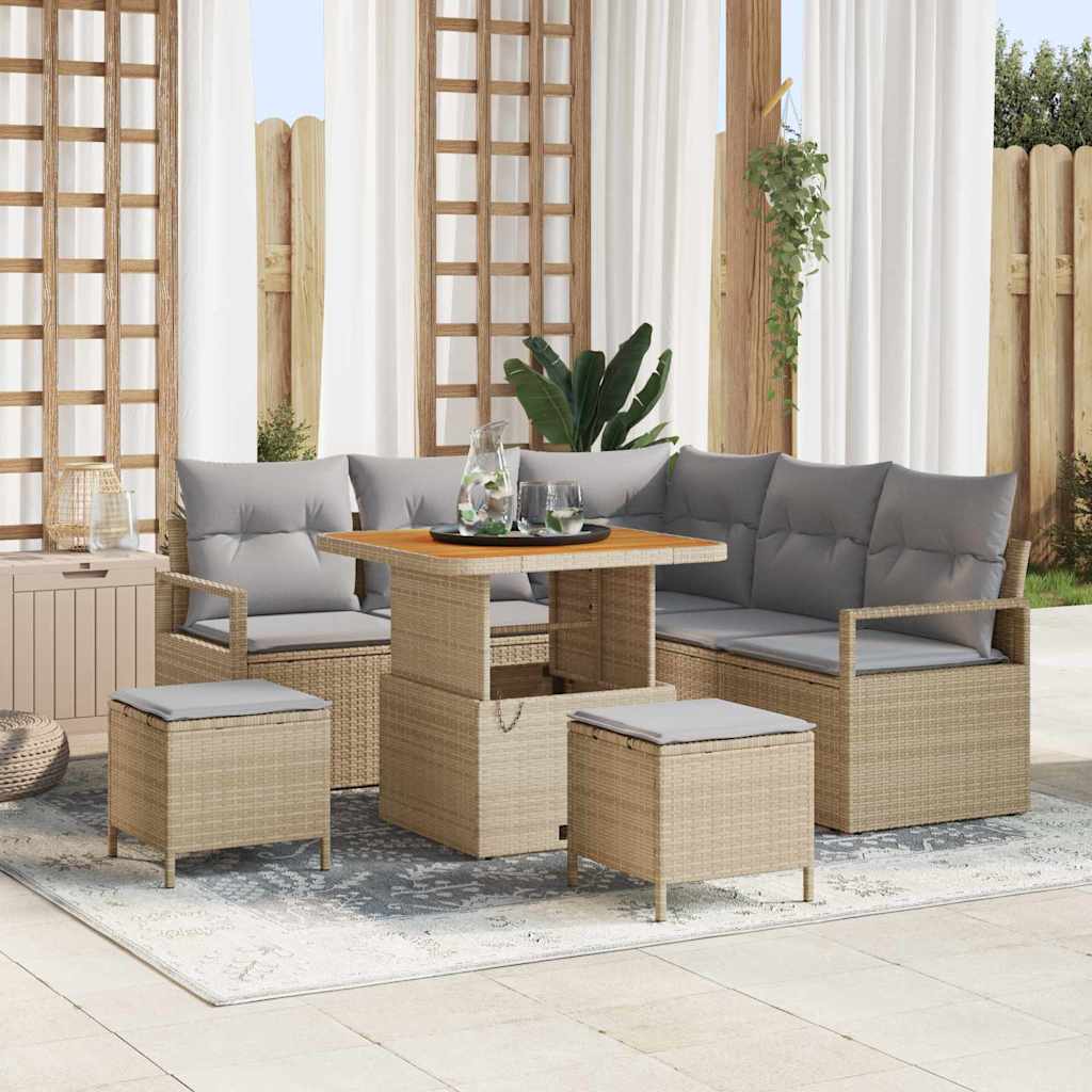 Tuin Sofa Set Met Kussen Met Opslag 8 Pcs En Licht Grijs 80 cm tafellengte Beige Lichtgrijs