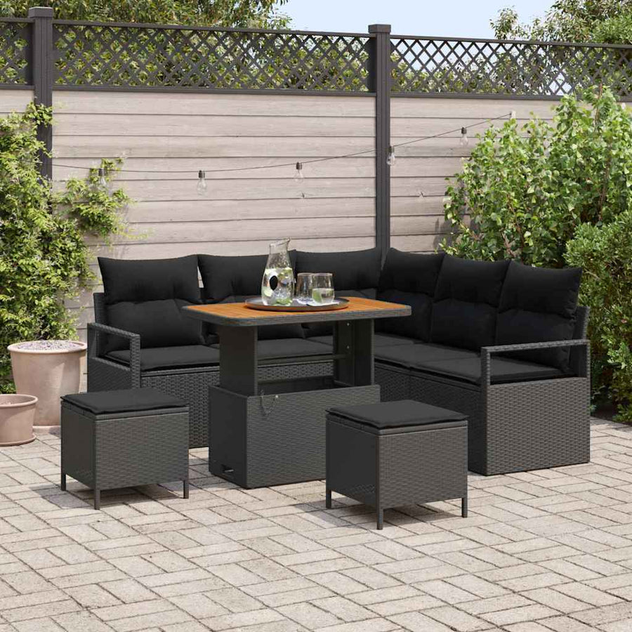 Tuin Sofa Set met kussen met opslag met kussen 8 pcs Zwart