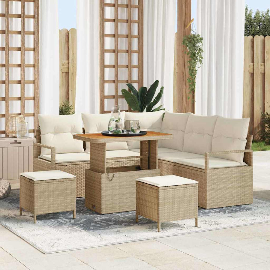 Tuin Sofa Set met kussen met opslag 8 pcs Beige en Crème