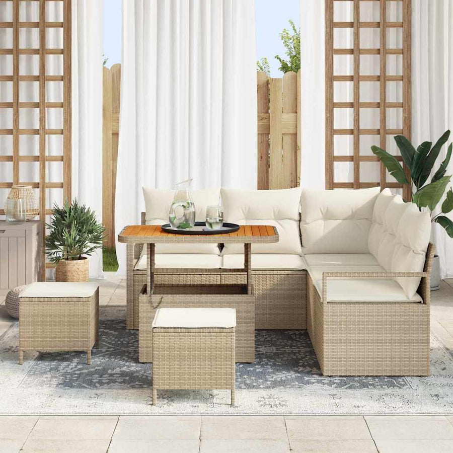 Tuin Sofa Set met kussen met opslag 8 pcs Beige en Crème