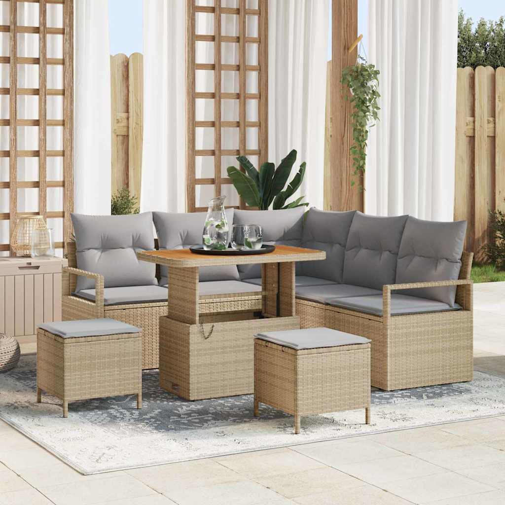 Tuin Sofa Set Met Kussen Met Opslag 8 Pcs En Licht Grijs 90 cm tafellengte Beige Lichtgrijs