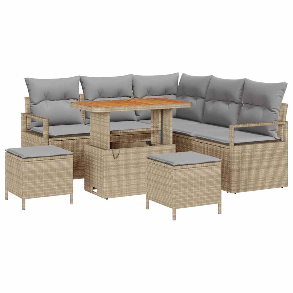 Tuin Sofa Set Met Kussen Met Opslag 8 Pcs En Licht Grijs 90 cm tafellengte Beige Lichtgrijs