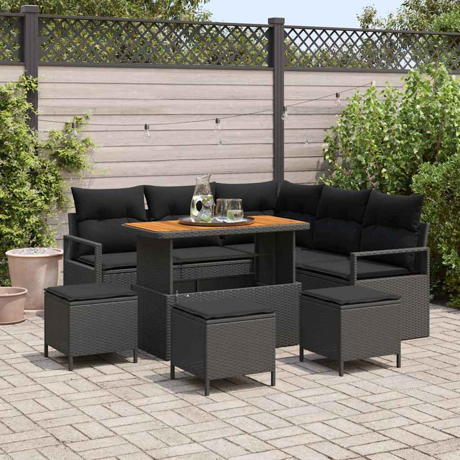 Tuin Sofa Set met kussen met opslag met kussen 9 pcs Zwart