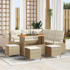 Tuinset loungebank 9-delig poly rattan acaciahout beige crème