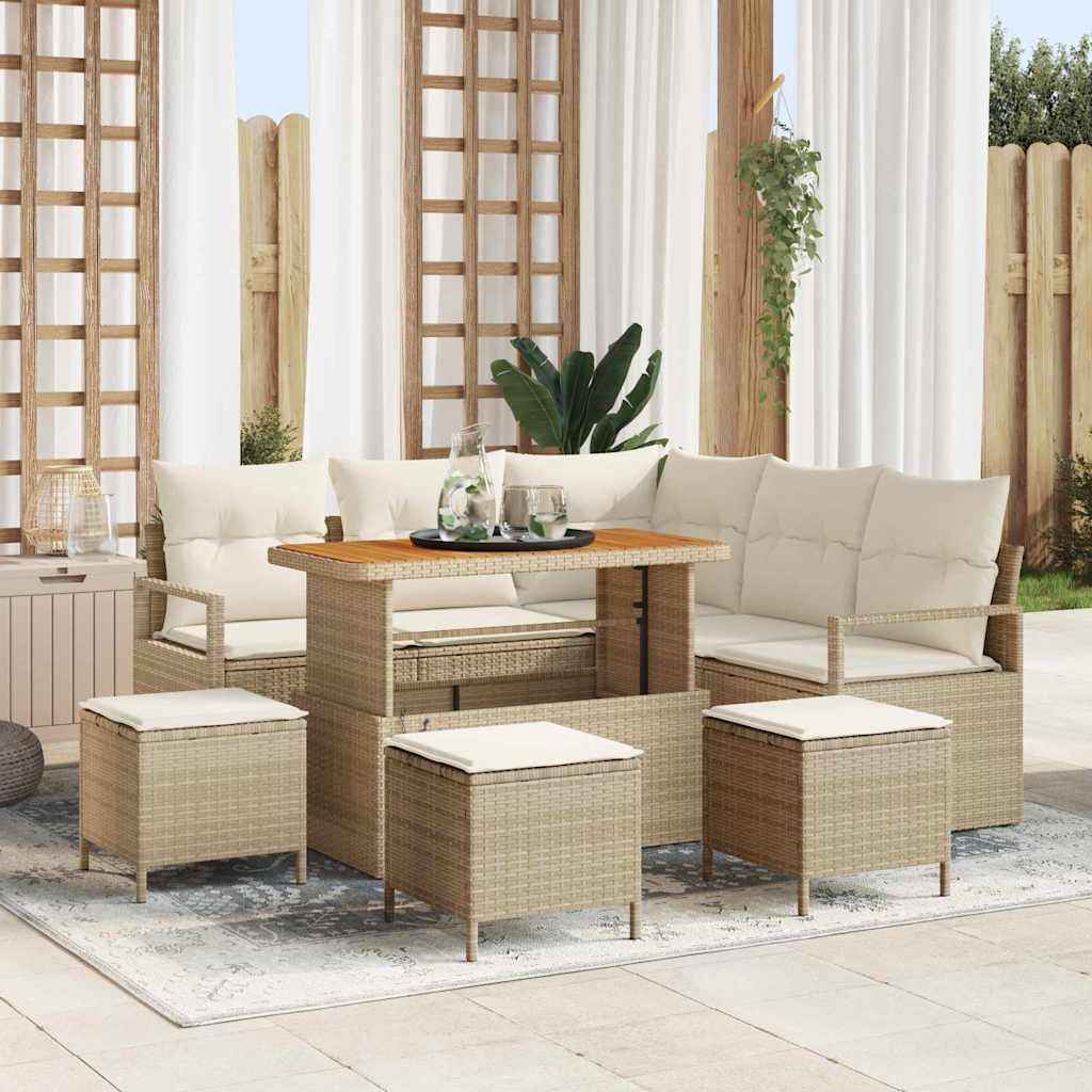 Tuin Sofa Set met kussen met opslag 9 pcs Beige en Crème