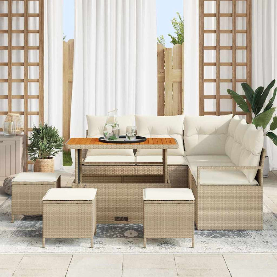 Tuin Sofa Set met kussen met opslag 9 pcs Beige en Crème