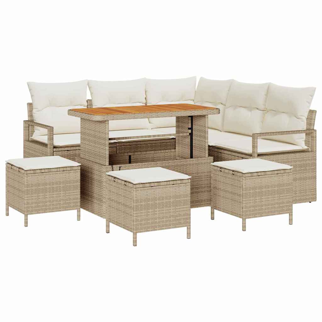 Tuin Sofa Set met kussen met opslag 9 pcs Beige en Crème