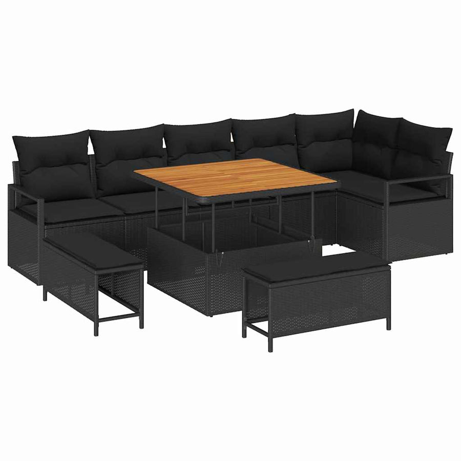 Tuin Sofa Set met kussen met opslag met kussen 9 pcs Zwart