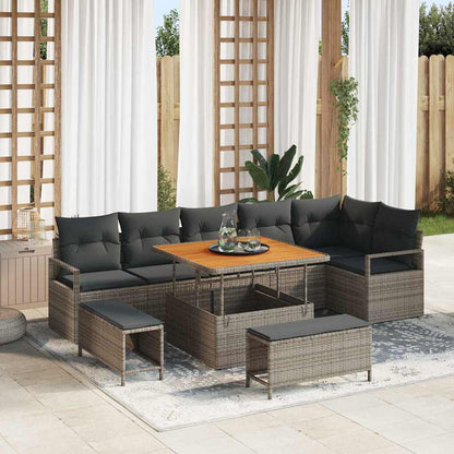 Tuin Sofa Set met kussen met opslag met kussen 9 pcs Grijs