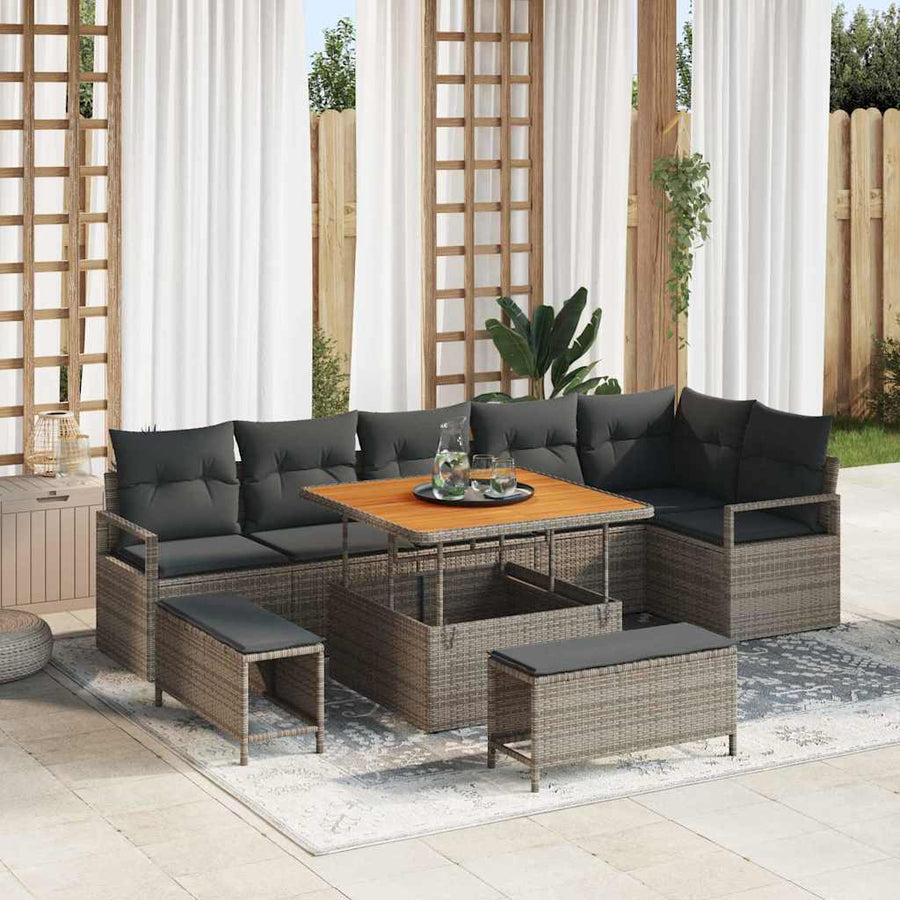 Tuin Sofa Set met kussen met opslag met kussen 9 pcs Grijs