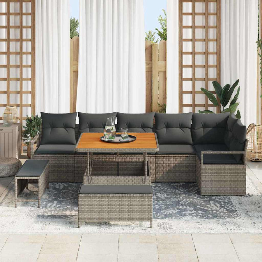 Tuin Sofa Set met kussen met opslag met kussen 9 pcs Grijs