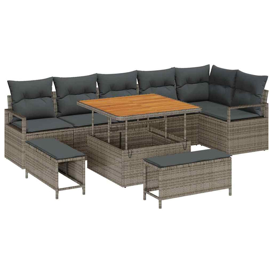 Tuin Sofa Set met kussen met opslag met kussen 9 pcs Grijs