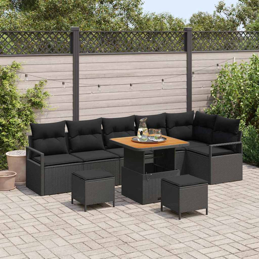 Tuin Sofa Set met kussen met opslag met kussen 9 pcs Zwart