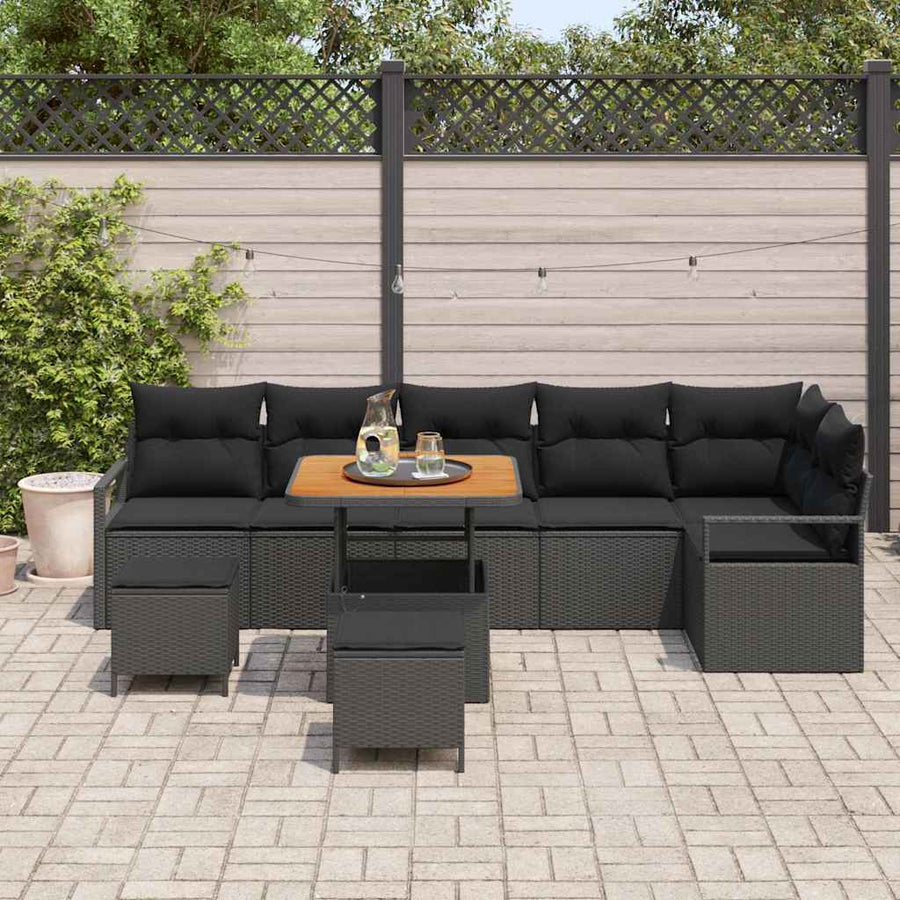 Tuin Sofa Set met kussen met opslag met kussen 9 pcs Zwart