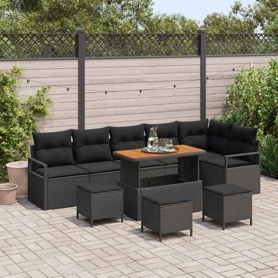 Tuin Sofa Set met kussen met opslag met kussen 10 pcs Zwart