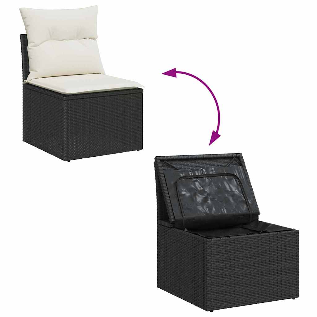 Tuin Sofa Set met kussen met opslag 10 pcs Zwart en Crème