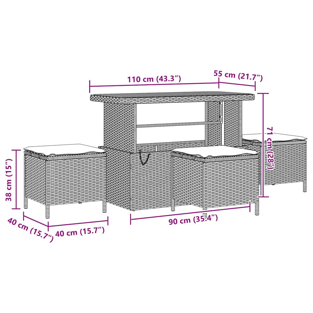Tuin Sofa Set met kussen met opslag 10 pcs Zwart en Crème