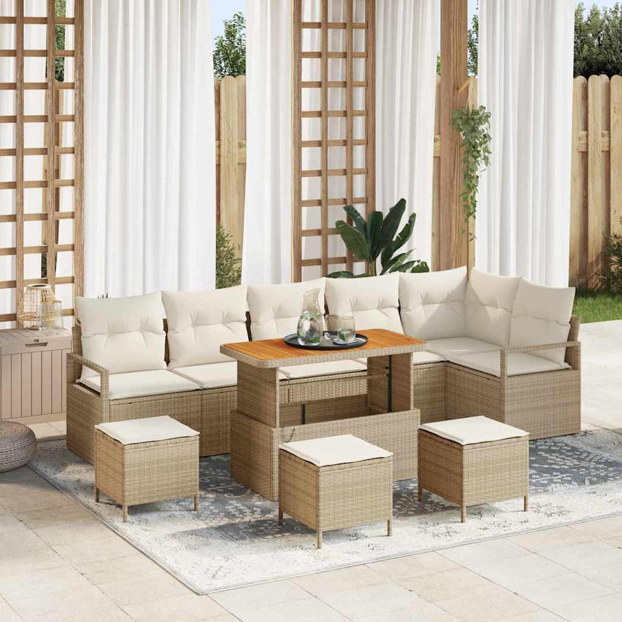 Tuin Sofa Set met kussen met opslag 10 pcs Beige en Crème