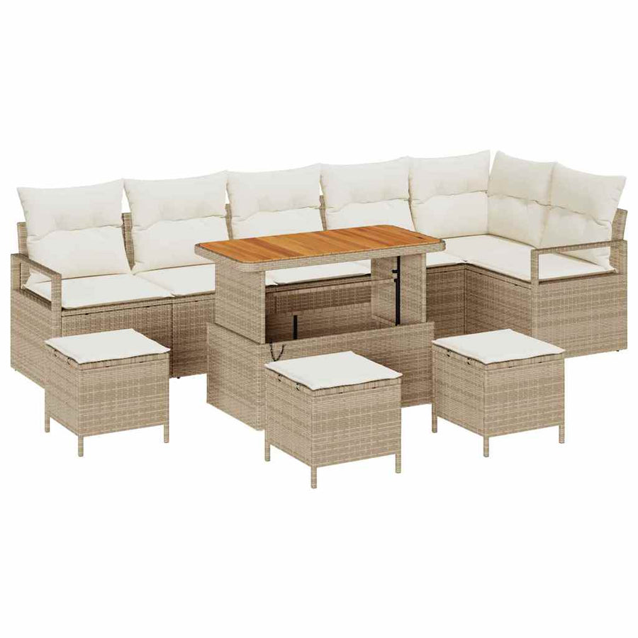 Tuin Sofa Set met kussen met opslag 10 pcs Beige en Crème
