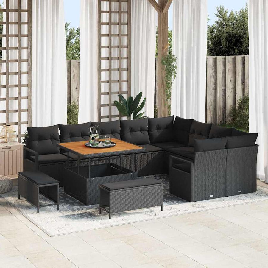 Tuin Sofa Set met kussen met opslag met kussen 12 pcs Zwart