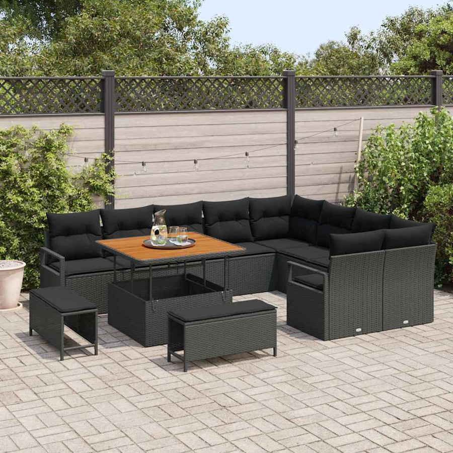 Tuin Sofa Set met kussen met opslag met kussen 12 pcs Zwart