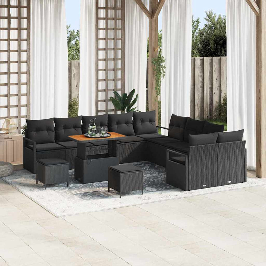 Tuin Sofa Set met kussen met opslag met kussen 13 pcs Zwart