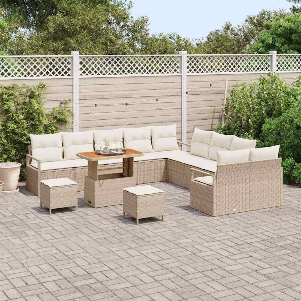 Tuin Sofa Set met kussen met opslag 13 pcs Beige en Crème