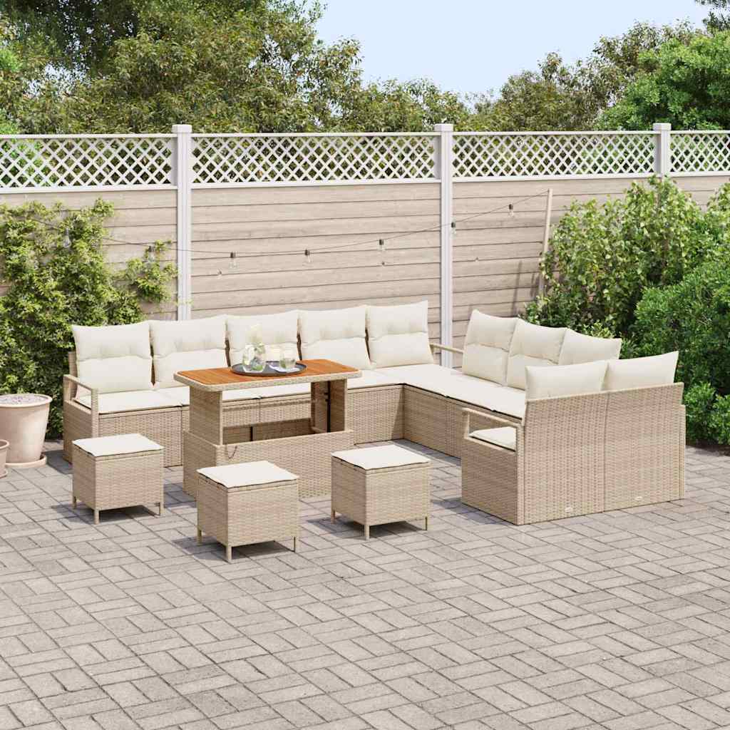 Tuin Sofa Set met kussen met opslag 14 pcs Beige en Crème