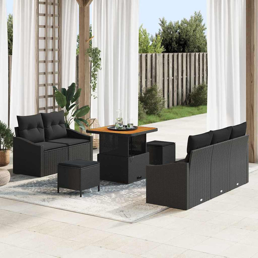 Tuin Sofa Set met kussen met opslag met kussen 8 pcs Zwart