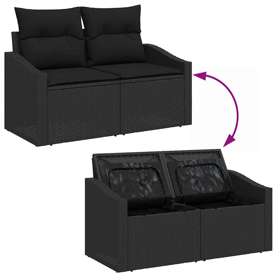 Tuin Sofa Set met kussen met opslag met kussen 8 pcs Zwart