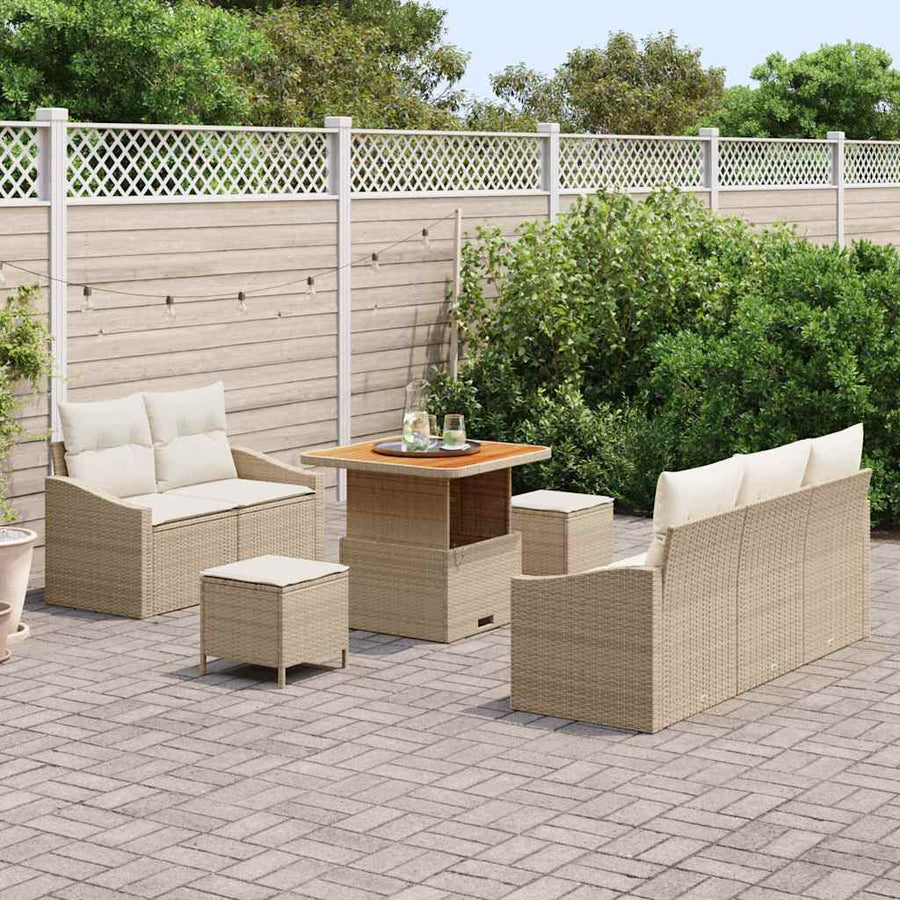 Tuin Sofa Set met kussen met opslag 8 pcs Beige en Crème
