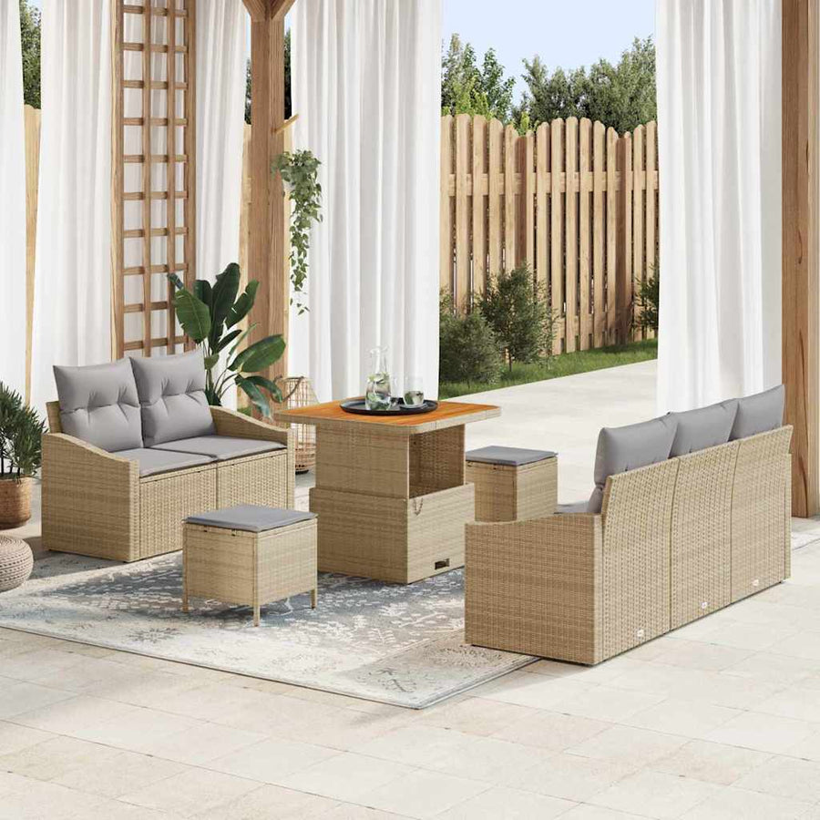 Tuin Sofa Set met kussen met opslag 8 pcs Beige en Licht Grijs