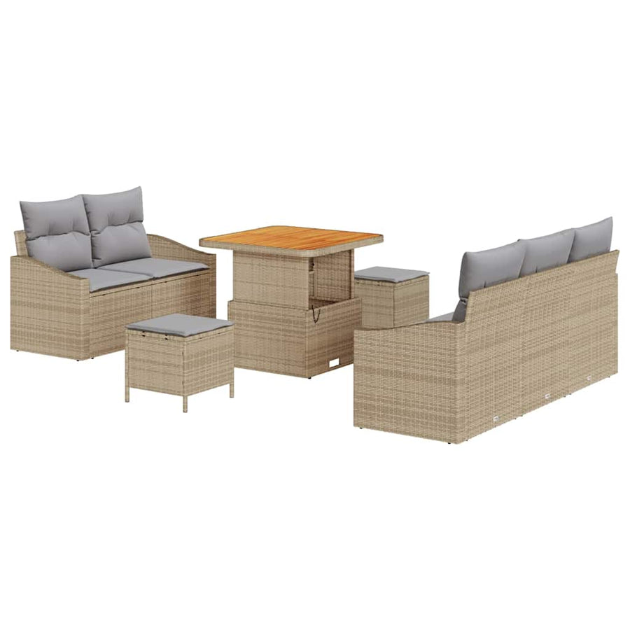Tuin Sofa Set met kussen met opslag 8 pcs Beige en Licht Grijs