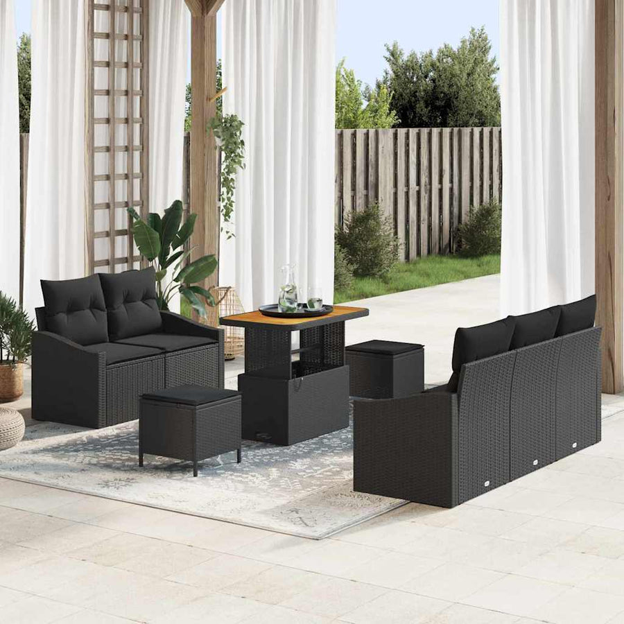 Tuin Sofa Set met kussen met opslag met kussen 8 pcs Zwart