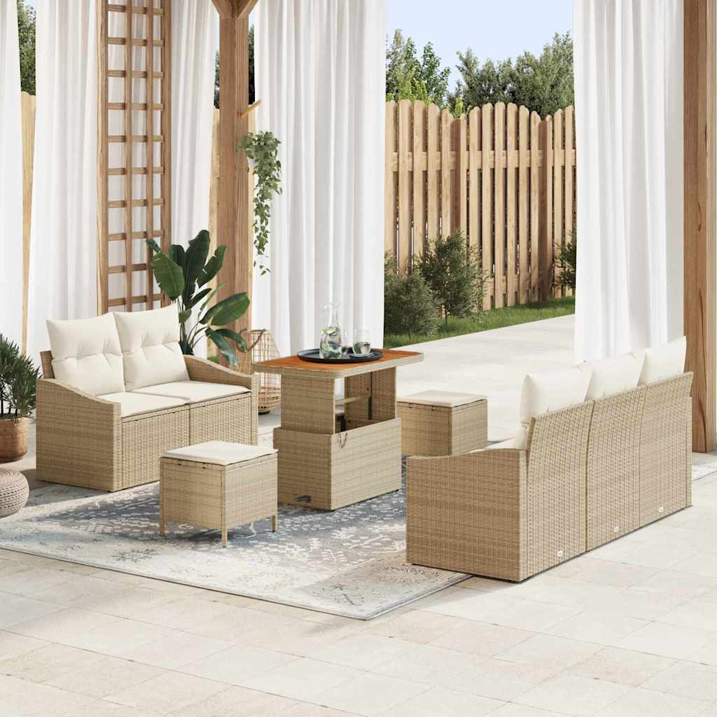 Tuin Sofa Set met kussen met opslag 8 pcs Beige en Crème
