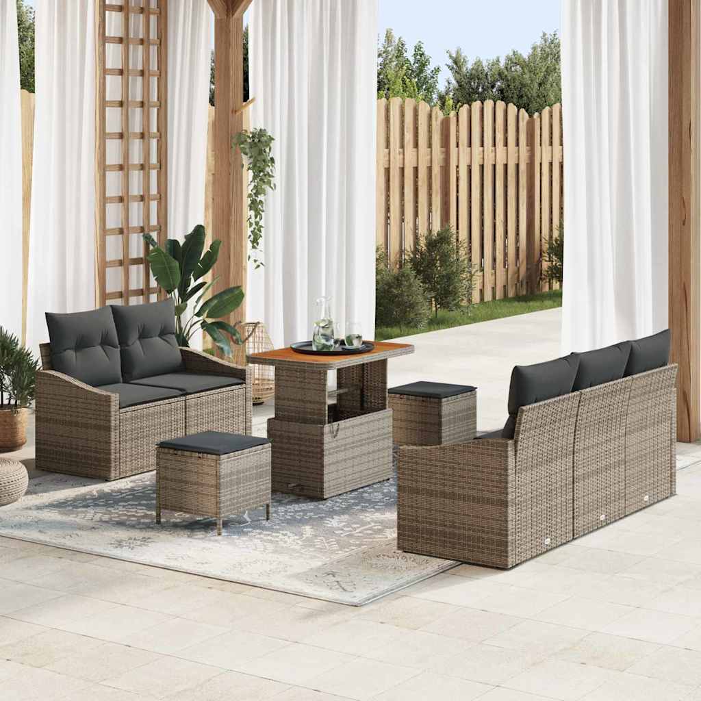 Tuin Sofa Set met kussen met opslag met kussen 8 pcs Grijs
