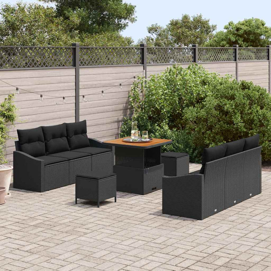Tuin Sofa Set met kussen met opslag met kussen 9 pcs Zwart
