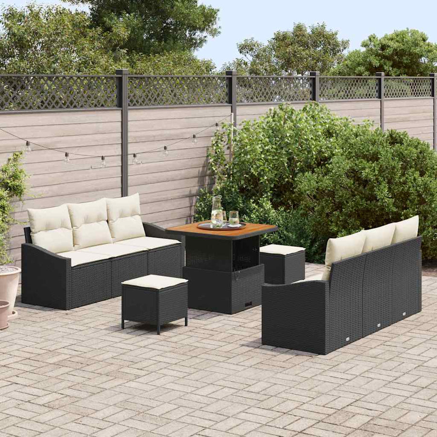 Tuin Sofa Set met kussen met opslag 9 pcs Zwart en Crème