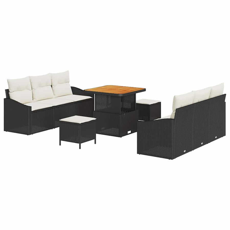 Tuin Sofa Set met kussen met opslag 9 pcs Zwart en Crème