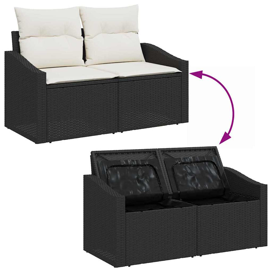 Tuin Sofa Set met kussen met opslag 9 pcs Zwart en Crème